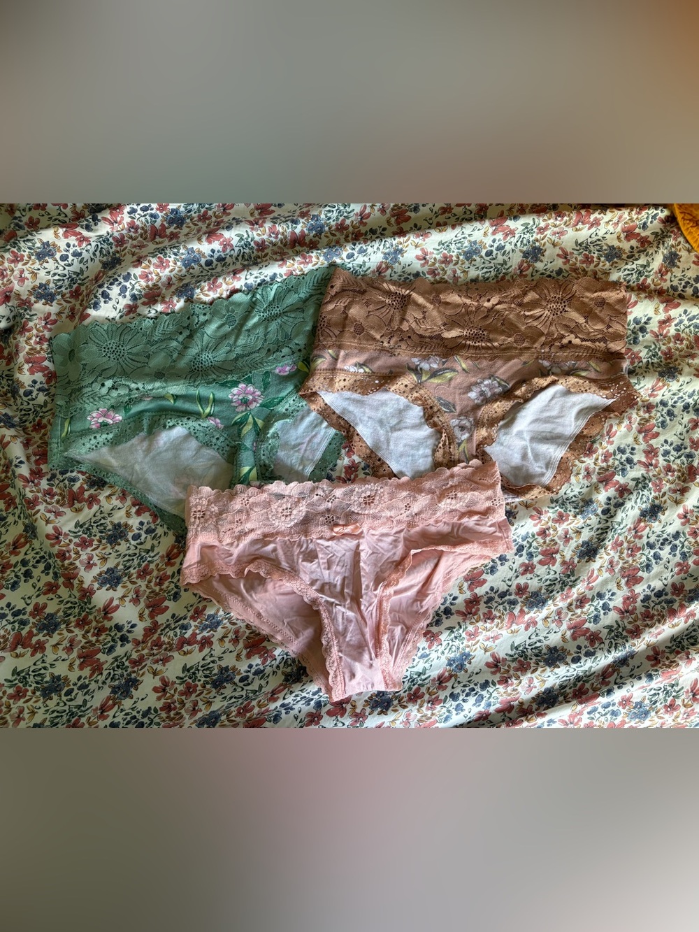 aerie Lace Hipster Panty Trio - Pink, Green & Brown